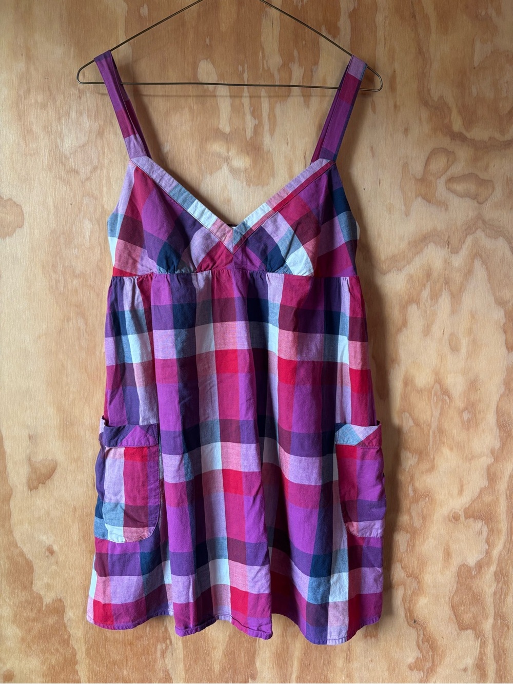 Purple Picnic Plaid Cotton Babydoll Tank Dress w/ Pockets Small Cottagecore Y2K